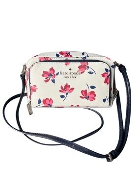 kate spade Staci Teagarden Toss White Floral Crossbody with Pink Flowers